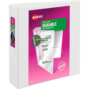 Avery Durable View Binder, 2" Slant Rings, 500 Sheet Capacity, DuraHinge, White, 3 ct