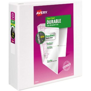 Avery Durable View Binder, 3" Slant Rings, 600 Sheet Capacity, DuraHinge, White, 4 ct