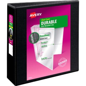 Avery Durable View Binder, 3" Slant Rings, 600 Sheet Capacity, DuraHinge, Black, 2 ct