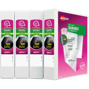 Avery Durable View Binder with DuraHinge, 1.5", Slant Ring, White, 4 ct