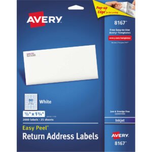 Avery Easy Peel Return Address Labels with Sure Feed, Inkjet, White, 1/2" x 1-3/4", 4000 Labels