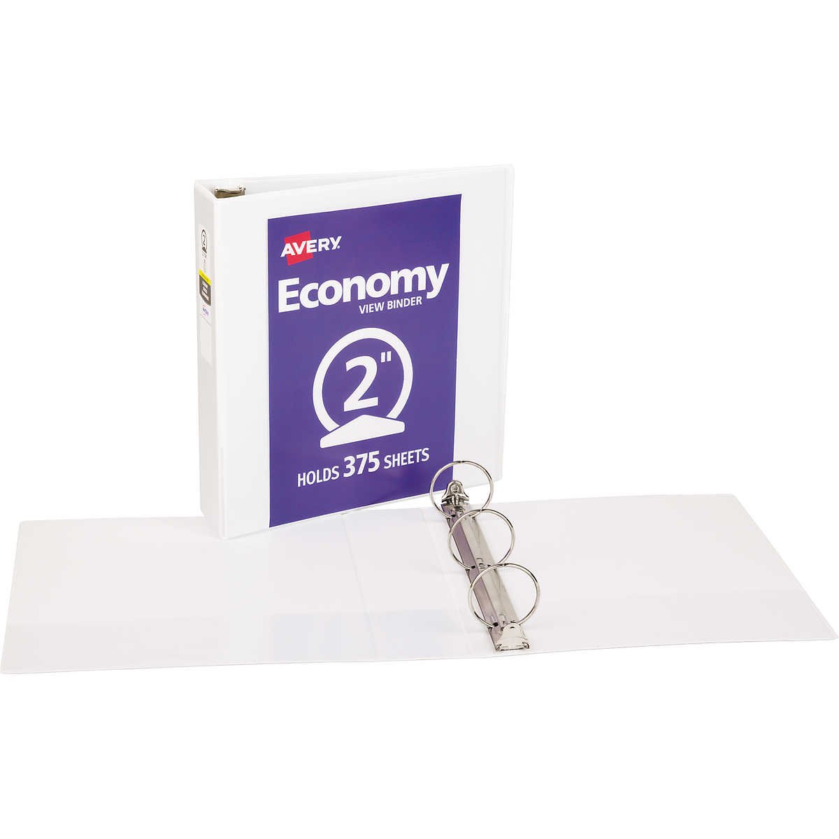 Avery Economy View Binder, 2" Round Rings, 375 Sheet Capacity, White - Image 2