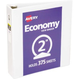 Avery Economy View Binder, 2" Round Rings, 375 Sheet Capacity, White