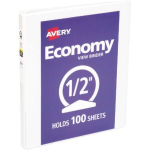 Avery Economy View Binder, .5" Round Ring, 100 Sheet Capacity, White