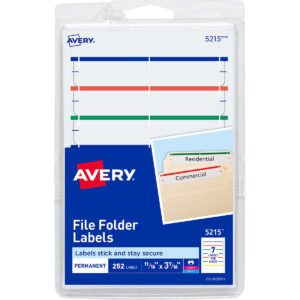 Avery File Folder Labels, Laser/Inkjet, Assorted Colors, 11/16" x 3-7/16", 252 Labels