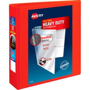 Avery Heavy-Duty View Binder, 2" One-Touch Rings, 540 Sheet Capacity, DuraHinge, Red, 3 ct