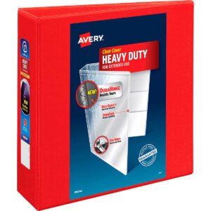 Avery Heavy-Duty View Binder, 3" One-Touch Rings, 670 Sheet Capacity, DuraHinge, Red, 2 ct