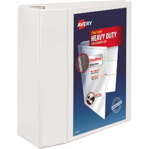 Avery Heavy-Duty View Binder, 5" One-Touch Rings, 1,050 Sheet Capacity, DuraHinge, White
