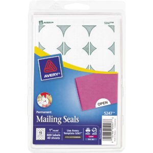 Avery Mailing Seal Labels, Permanent, 1" Diameter, White, 1800 ct