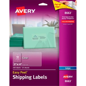 Avery Matte Clear Shipping Labels with Sure Feed, Inkjet, White, 2" x 4", 250 ct
