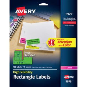 Avery Neon Address Labels with Sure Feed, Laser, Assorted Colors, 1" x 2-5/8", 450 Labels