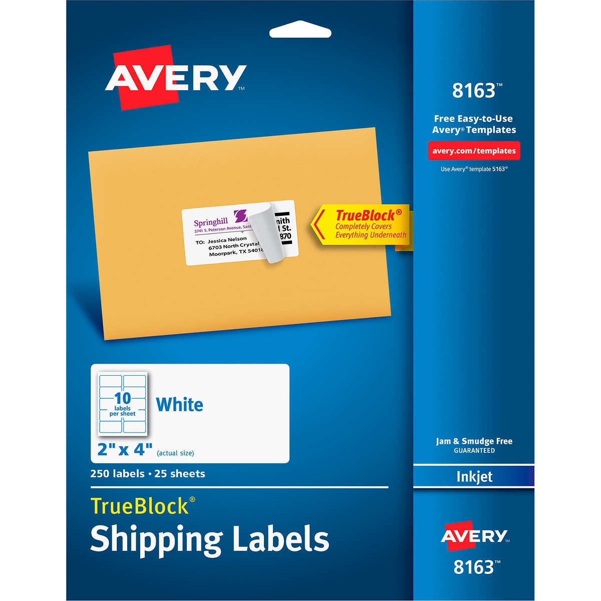 Avery TrueBlock Shipping Labels with Sure Feed, Inkjet, White, 2" x 4", 250 Labels