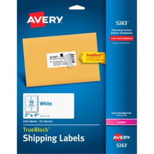 Avery TrueBlock Shipping Labels with Sure Feed, Laser, White, 2" x 4", 250 Labels