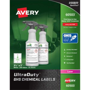 Avery UltraDuty GHS Chemical Labels, Waterproof, UV Resistant, Laser, White, 3.5" x 5", 200 Labels