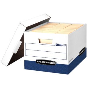 Bankers Box FastFold Storage Box, Heavy Duty, Lift-Off Lid, Letter/Legal, Blue/White, 10 ct