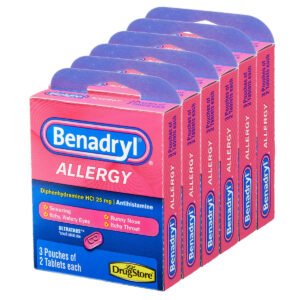 Benadryl Allergy, Diphenhydramine HCI 25 mg, 6 Ultratabs per Pack, 6 Trial Packs