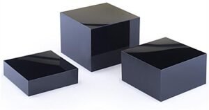 Black Acrylic Cube Riser Set of 3, Hollow Bottoms - Gloss
