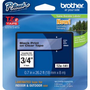 Brother P-Touch TZE Label Tape, 3/4"W x 26'L, Black on Clear