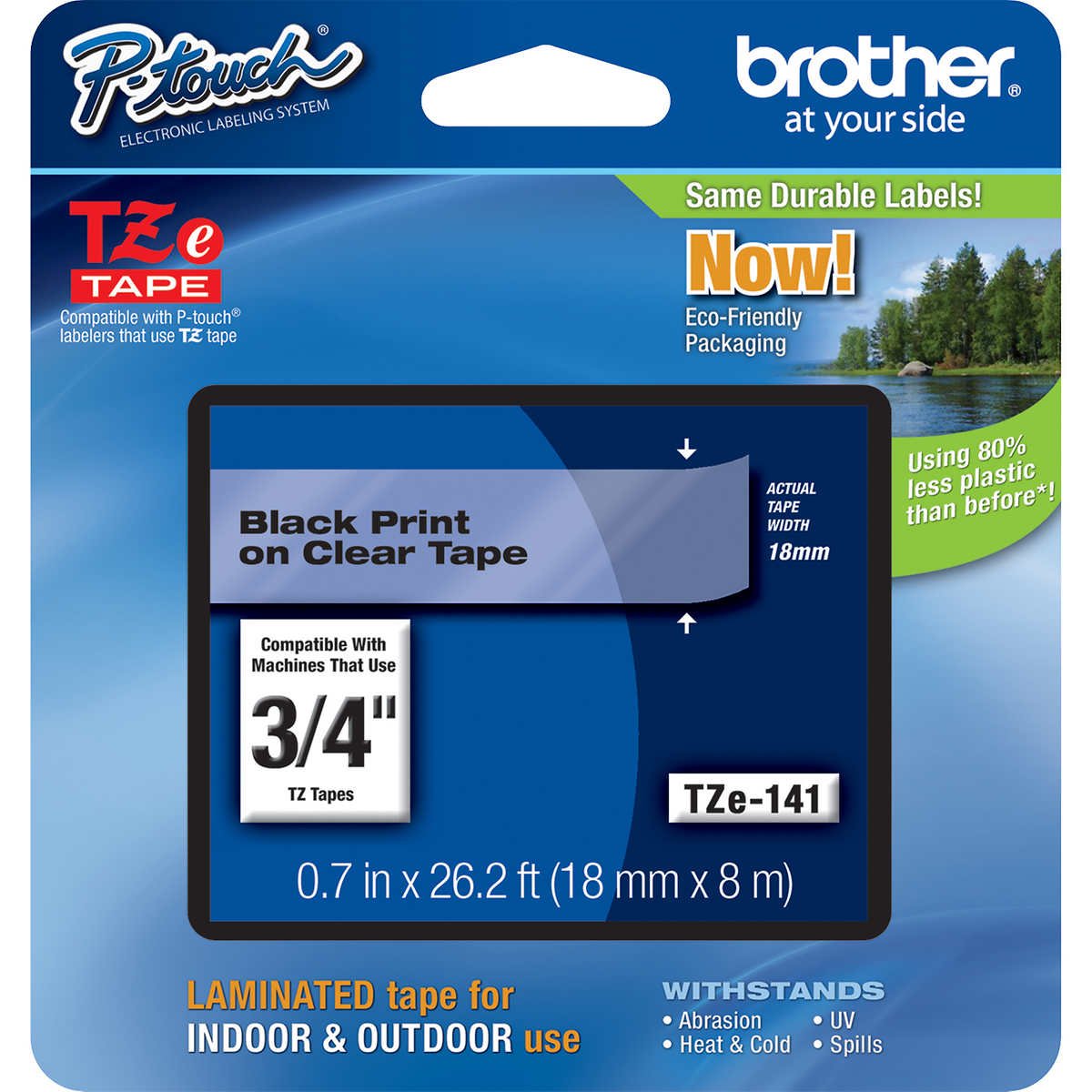 Brother P-Touch TZE Label Tape, 3/4"W x 26'L, Black on Clear