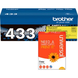 Brother TN433Y Toner Cartridge, High Yield, Yellow, with Bonus Ream of Paper