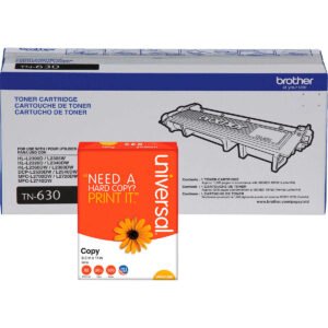 Brother TN630 Toner Cartridge, Standard Yield, Black, 2 pk with Bonus Ream of Paper