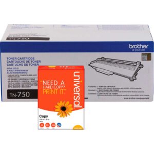 Brother TN750 Toner Cartridge, High Yield, Black, 2 pk with Bonus Ream of Paper