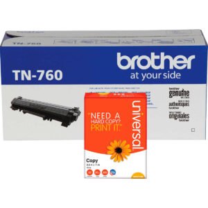 Brother TN760 Toner Cartridge, High Yield, Black, 2 pk with Bonus Ream of Paper