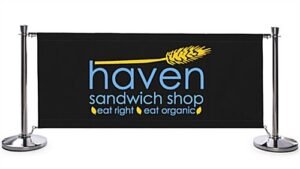 Café Barrier System w/ 4 Custom Banners (2 Color Printing) & 5 Stanchions - Black