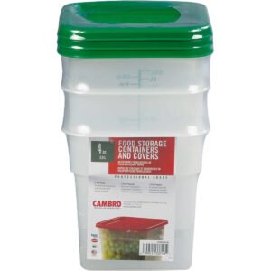 Cambro CamSquare 4 Quart Food Storage Container with Lid, 3 ct
