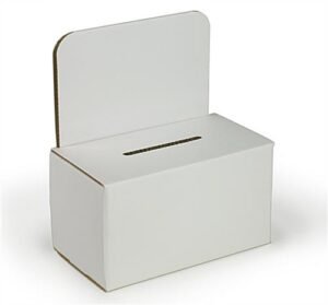 Cardboard Ballot Box, Built-In Header - White