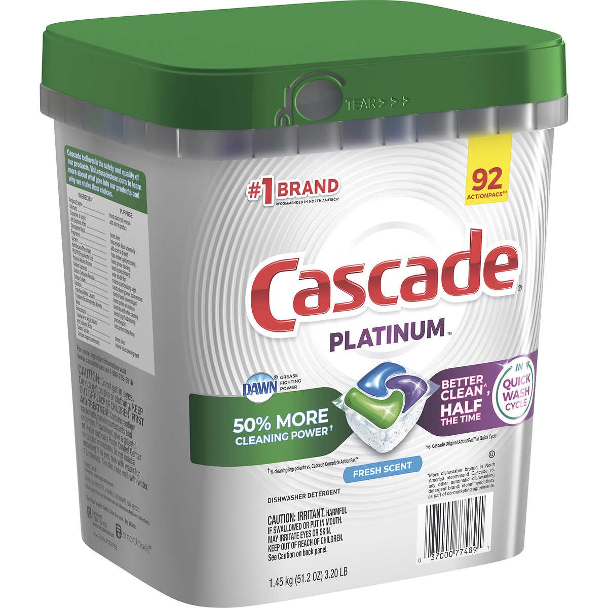 Cascade Platinum Dishwasher Detergent Pacs, Fresh Scent, 92 ct - Image 2