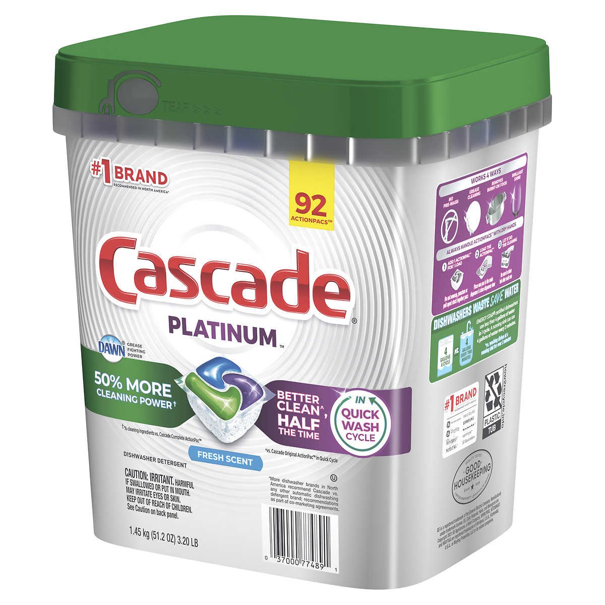 Cascade Platinum Dishwasher Detergent Pacs, Fresh Scent, 92 ct - Image 3
