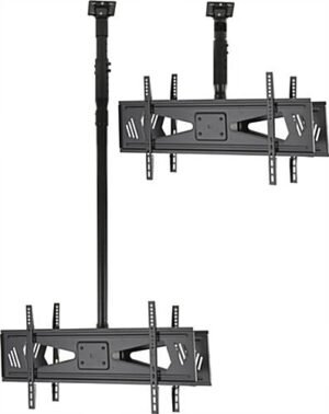 Ceiling TV Mount for 2 Screens 37” to 70”, Double Sided, Height, Tilt, & Pan - Black
