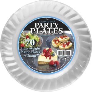 Classicware 7-1/2" Plastic Party Plate, Heavyweight, Elegant Fluted, Clear, 70 ct