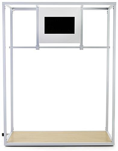 Clothing Rack with 21.5" Digital Screen, Maple MDF Base & Partitioned Rail - White - Image 2