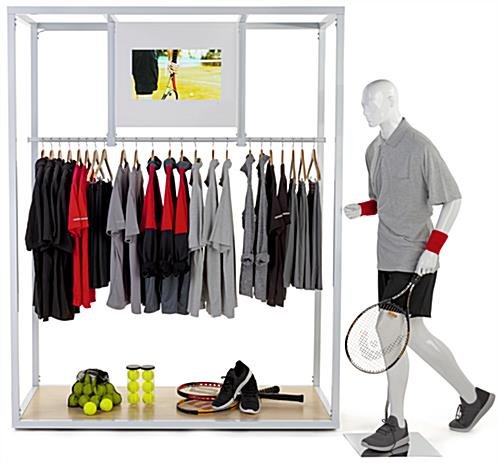 Clothing Rack with 21.5" Digital Screen, Maple MDF Base & Partitioned Rail - White - Image 3