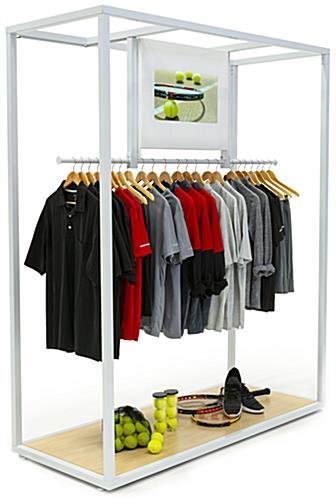 Clothing Rack with 21.5" Digital Screen, Maple MDF Base & Partitioned Rail - White - Image 4