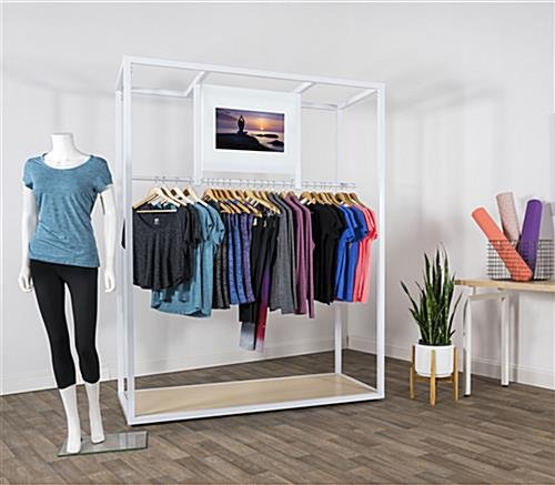 Clothing Rack with 21.5" Digital Screen, Maple MDF Base & Partitioned Rail - White - Image 10