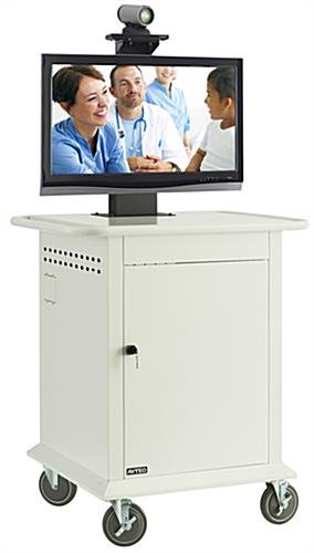 Computer Cart for (1) 42” Screen, Surge Protector & Locking Cabinet - White