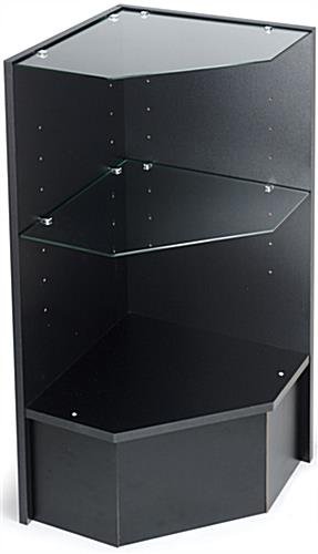 Corner Retail Counter w/ Adjustable Tempered Glass Shelves & Black Finish