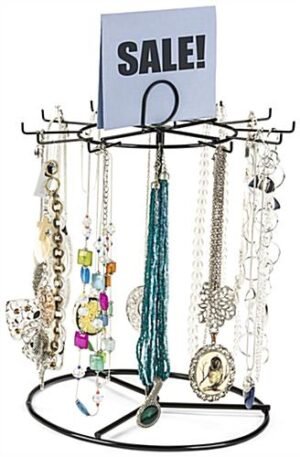 Counter Spinner Rack w/ Sign Holder, (12) 2.125" Hooks - Black