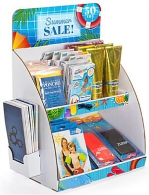Countertop Cardboard Display, 2 Tiers, Custom Header, Side Brochure Pocket - White