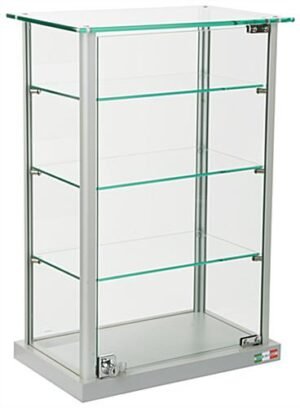 Countertop Display Case w/ Glass Canopy Top, 3 Shelves - Silver
