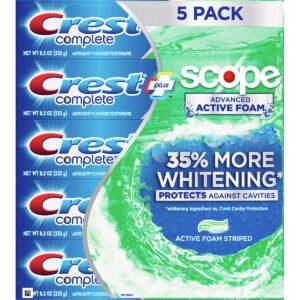 Crest Complete Toothpaste Plus Scope Advanced Active Foam, Striped, 8.2 oz, 5 ct