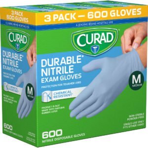Curad Durable Nitrile Exam Gloves, Medium, 600 ct