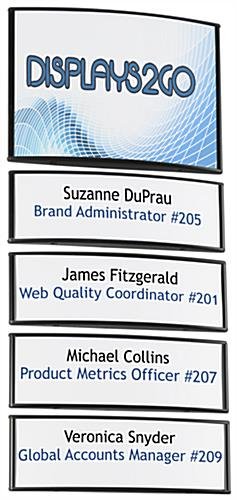Curved Adhesive Wall Sign Holder, Snap-Out Lens, 4 Name Plates - Black