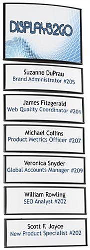 Curved Adhesive Wall Sign Holder, Snap-Out Lens, 6 Name Plates- Black