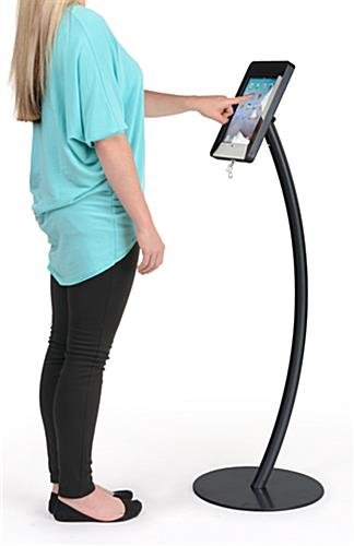 Curved iPad Floor Stand w/ Enclosure, Rotating & Tilting Bracket - Black - Image 4