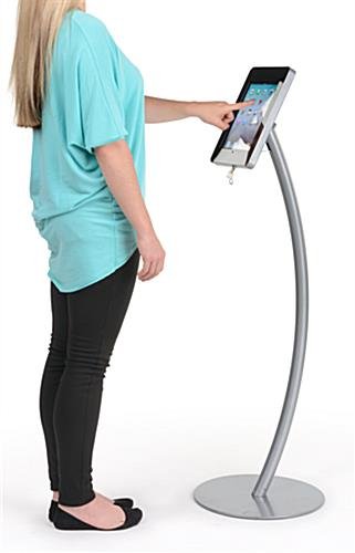 Curved iPad Floor Stand w/ Enclosure, Rotating & Tilting Bracket - Silver - Image 4