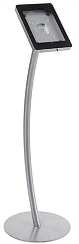 Curved iPad Floor Stand w/ Enclosure, Rotating & Tilting Bracket - Silver